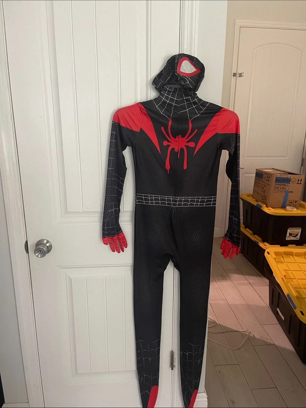 Kids Black & Red Spider Hero Costume - Hooded Jumpsuit size160